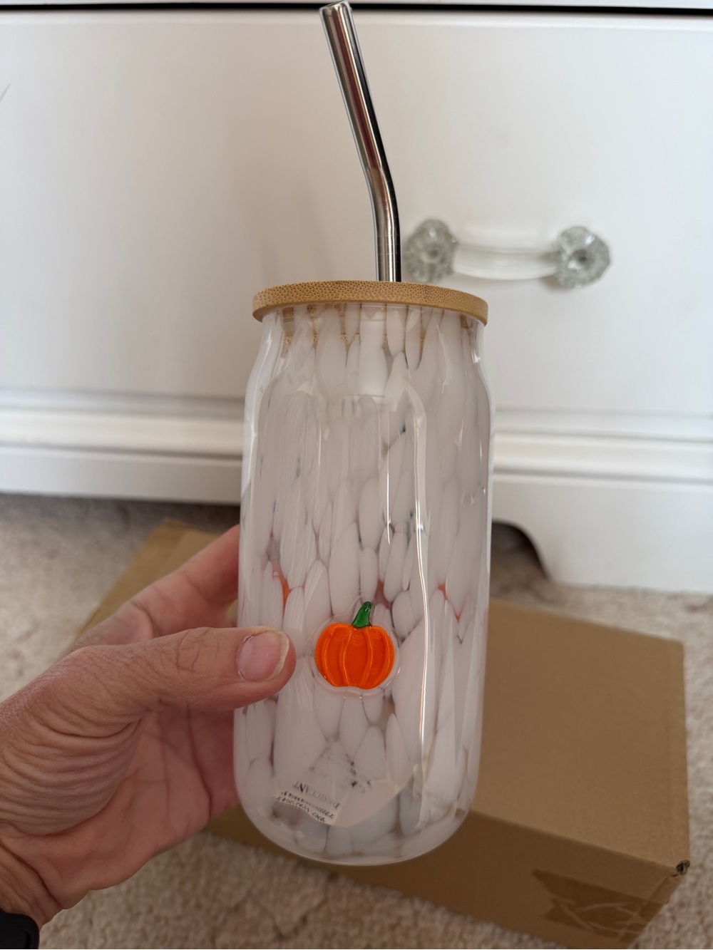 Anthropologie Mystic Confetti Icon Juice Glass Tumbler with Pumpkins NWT